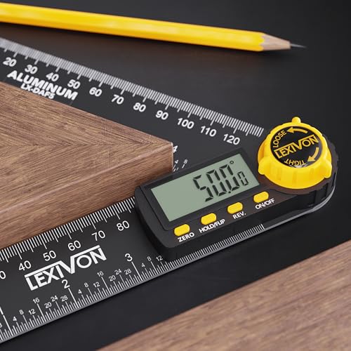 LEXIVON Aluminum Digital Angle Finder Gauge, 7-inch/180mm Multi-Purpose Protractor, Includes XL Display and Rugged Zippered Pouch (LX-DAF7) - size: 7 Inch