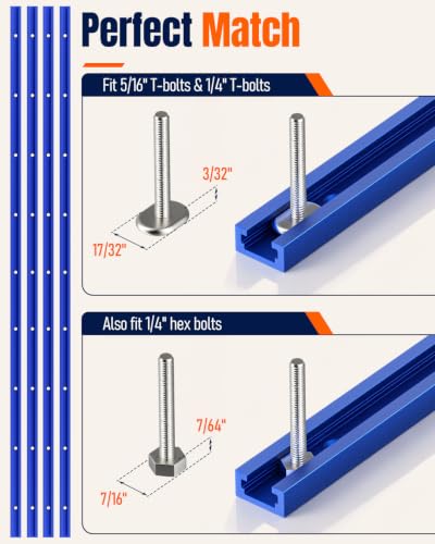 Vibit 4 Pcs 36" Aluminum T Track with Predrilled Mounting Holes & Screws - size: 4 PCS-36 Inch