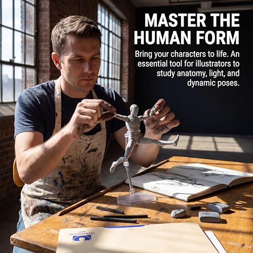 Body Kun Artist Manikin Figure Drawing Supplies Drawing Tools, Mannequin for Artists Drawing Figures Model for Sketching, Painting, Artists Male (Grey) - color: Grey