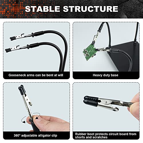 XYK Helping Hands Soldering Station, Soldering Kit, Third Hand Soldering Tool 4 Flexible Arms Helping Hands for Electronic Repair Soldering Jewelry Crafts - Black - color: Black, size: Large