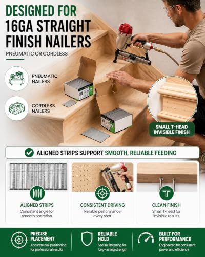 meite 16 Gauge Finish Nails 2-1/2 Inch Galvanized Straight T-Nails 2,500 PCS - size: 2-1/2" Length