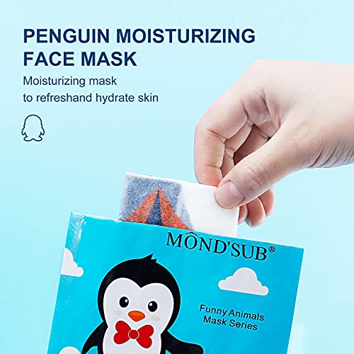 Animal Spa Mask, Character Masks Sheet- Penguin, Panda, Tiger, Cat -Nourishing Moisturizing Effects For All Skin Types- Birthday Party Gift for her, Girls Night, Spa Night, Beauty Gift (4pack)