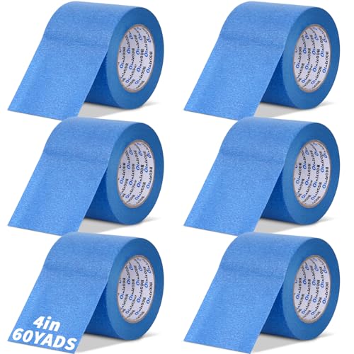 6 Rolls Blue Painters Tape 4 Inch x 60 Yards Wide Masking Tape Bulk - color: Blue, size: 4In x 60Y - 6Pack