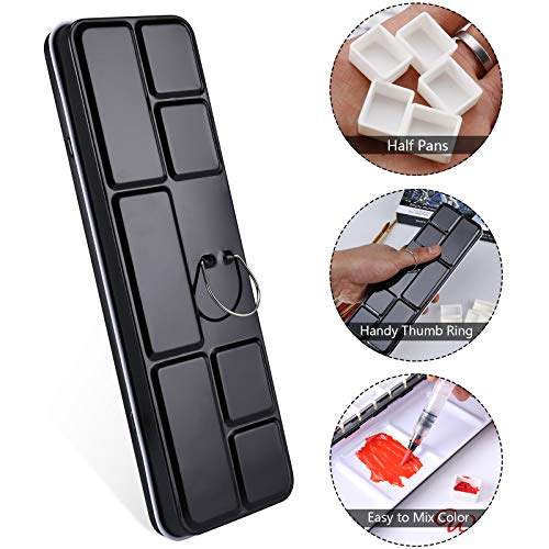 MYARTOOL Empty Watercolor Palette, Metal Empty Watercolor Tin Palette Paint Case with 24 PCS Empty Half Pans for DIY Travel Watercolor Palette, Acrylic and Oil Painting - color: Black, size: 24 PCS Empty Half Pans
