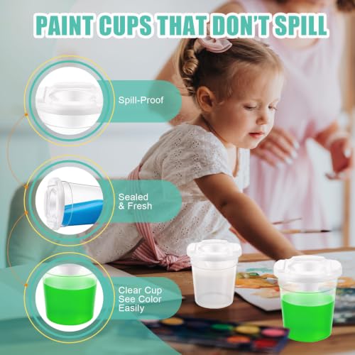 10 Pack No-Spill Paint Cups for Kids, Plastic Containers with Lids