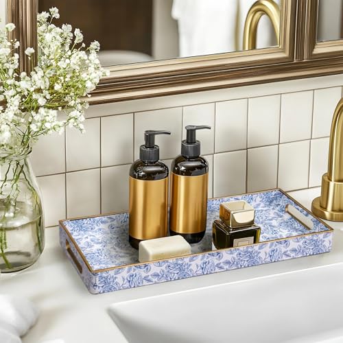 MAONAME Blue Bathroom Vanity Tray, Plastic Decorative Trays with Handles - color: Bohemian-9