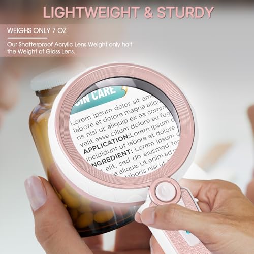 45X Magnifying Glass with Light for Reading, Jewelry, Low Vision Seniors - color: Pink