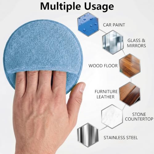 12Pcs 5-Inch Microfiber Foam Wax Applicator Pads with Finger Pocket - color: Solid Blue, size: 12pcs