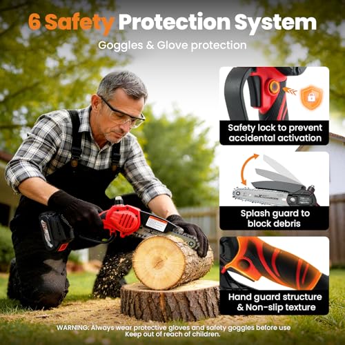 maXpeedingrods Mini Chainsaw Cordless, 6 inch Small Chainsaw Electric Saw - color: Red 2 Batteries