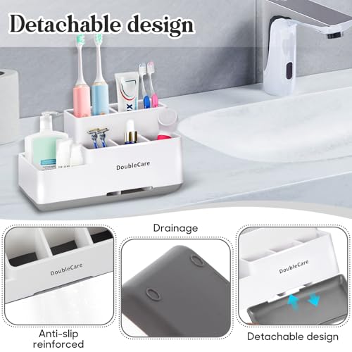 Toothbrush Holder with Anti-Slip, Bathroom Organizer Countertop Detachable