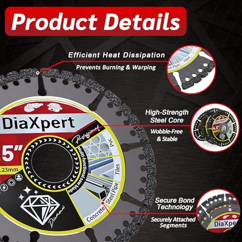 4.5" Diamond Saw Blade, Multi-Purpose Indestructible Disc for Angle Grinder, Metal Tile Concrete Cutting Wheel, 3-Pack