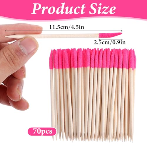 70 PCS Disposable Sanding Sticks for Nails, Wooden Cuticle File Pusher Nail Sticks, 4.5 Inch Double-Headed Nail File Buffer Remover Manicure Sanding Tools for Salon Home Pedicure (Pink)