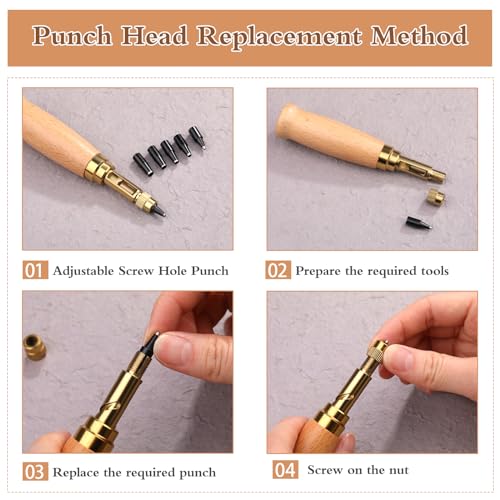 Mnuizu Japanese Adjustable Leather Screw Punch with 1.5-4mm Hole Punch Tips - color: White