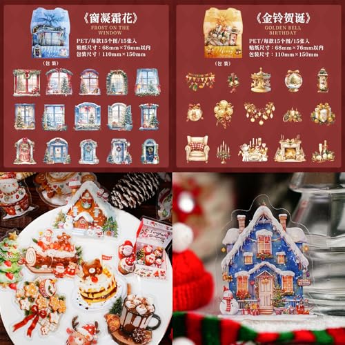 90 Pcs Vintage Christmas PET Stickers for Journaling - color: Christmas Surprise Night