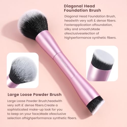 MAANGE 20 PCS Foundation Makeup Brush Set, Double-ended Kabuki Contour Brush for Liquid Powder Concealer Blending Blush Buffing Makeup Tools (Pink) - color: 20 Pcs - Pink, size: Full Brush Set