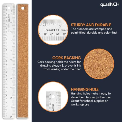 Stainless Steel Metal Ruler, 30.5 cm & 12 inches, Silver Color