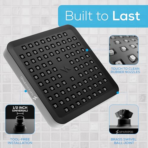SparkPod Rain Shower Head, 6 Inch Square, Midnight Black Matte Finish - color: Midnight Black Matte, style: 6 Inch Square