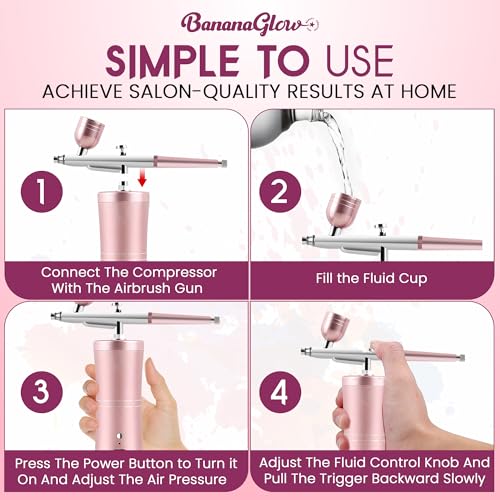 Airbrush for Nails Kit – Easy to Use High Quality Cordless Rechargeable Durable Professional Nails Airbrush Machine Kit with Stencils & Cleaning Tools for DIY Artists and Nail Techs - color: Glossy Pink