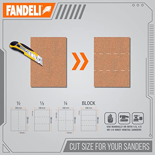 Fandeli | Multi-Purpose Sanding Paper | Assorted Grits (80,120,220) | 25 Sheets of 9'' x 11'' | Perfect for Sanding Metal and Sanding Wood | Hand Sanding | Orbital Sanders - style: Grits (80,120,220) | 25 Sheets