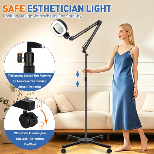 Floor Magnifying Glass with Light, 4 Wheel Stable Stand Base 12X 30X - color: Black
