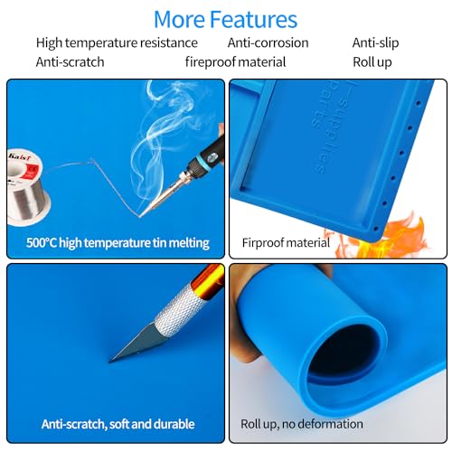 Kaisi Large Soldering Mat Heat Resistant,Silicone work mat,solder mats - color: Blue Soldering Mat