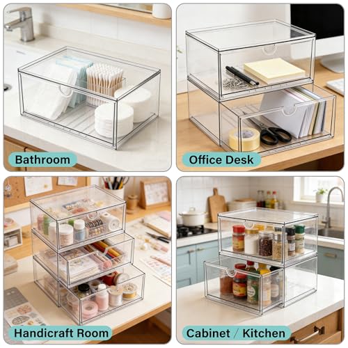 Prsildan Acrylic Makeup Organizer, 3 Pack Stackable Clear Storage Drawers for Baby Bottles Desk Organizers with 3 Drawers for Countertop Vanity Nursery Modular System for Cosmetics Jewelry - size: Stackable-3Drawers