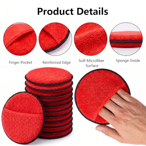 12Pcs 5-Inch Microfiber Foam Wax Applicator Pads with Finger Pocket - color: Red, size: 12pcs