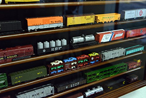 sfDisplay.com,LLC. N Scale Train Model Trains Display Case Cabinet Wall Rack w/ 98% UV Lockable -Oak - color: Oak Finish