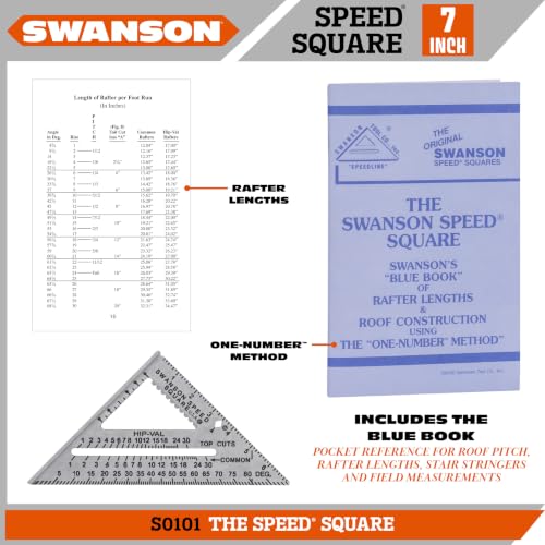 Swanson Speed® Square, 7 in. Aluminum Layout Square with Blue Book (S0101) - size: 7 inch, style: 7" Speed Square