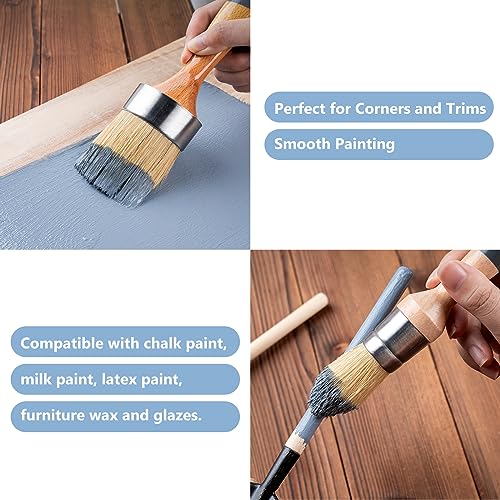 Mister Rui 3-Pack Chalk & Wax Paint Brushes Set, Round, Natural Bristle - size: 1.2"1.9"2.4"