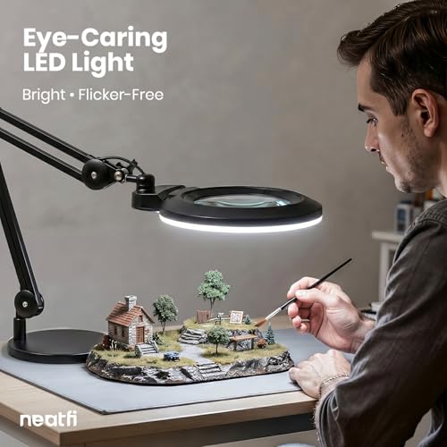 Neatfi LED Magnifying Lamp with Base, 1,600 Lumens, 2.25X/6X (Black) - color: Black, size: 7-inch Lens, Non-CCT with Base