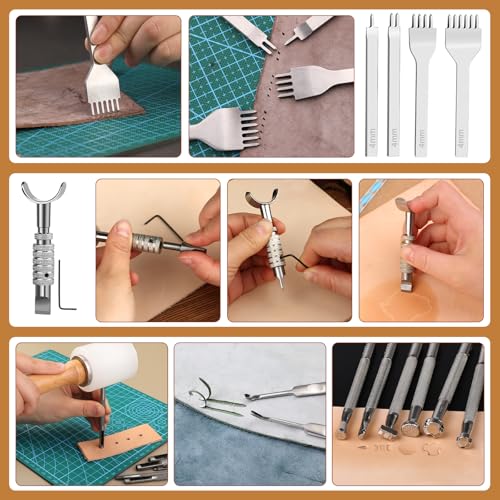 Jupean Leather Working Tools: Leather Tools for Leathers Working Kit - size: 70 Pcs