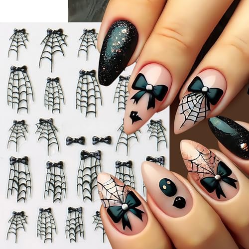 3 Sheets Halloween 5D Embossed Cute Ghost Nail Stickers Self-Adhesive Spider Web Spiders Nail Decals Horror Eyes Spider Nail Art Supplies Nail Accessories for Women Acrylic Manicure Holiday Supplies - style: pumpkin