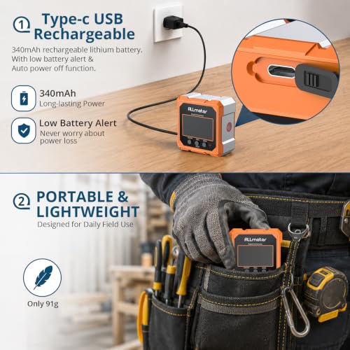 Digital Angle Finder with Laser(Class II,<1mW),Digital Level Box - color: Orange Panel Green Laser
