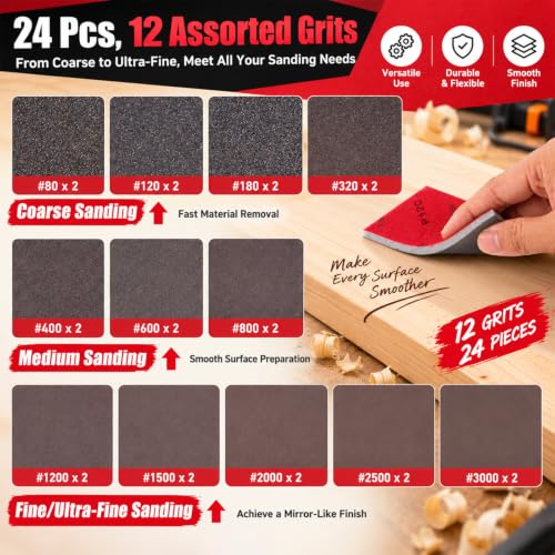 24 Pcs 180 Grit Sanding Sponges, Wet Dry Sanding Blocks for Polishing - size: 24 PCS-180 Grit