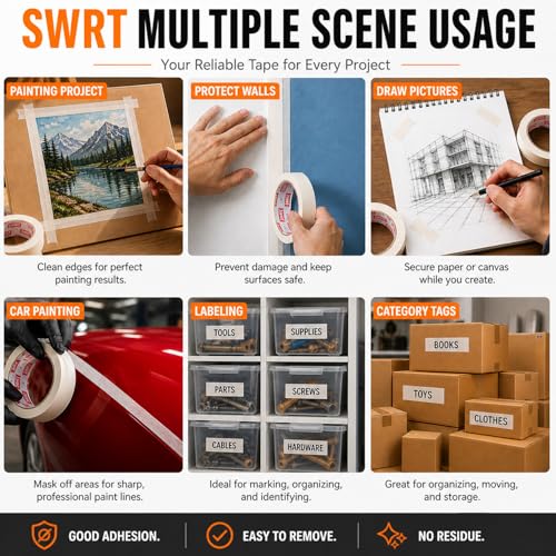 SWRT Masking Tape 0.75 Inch x 55 Yards x 10 Rolls, Bulk White Painting Tape (Pack of 2) - size: 0.75" x 55Yds x 10Rolls (Pack of 2)