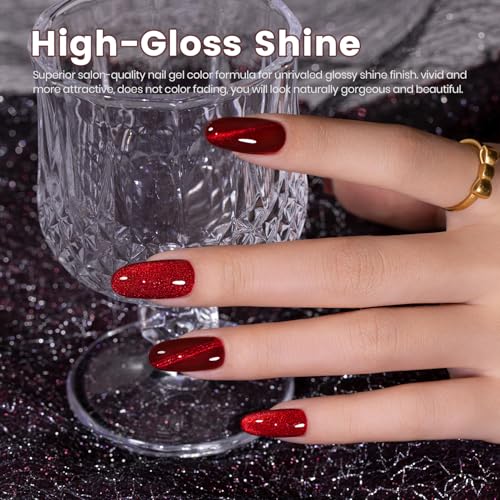 RARJSM Cat Eye Gel Nail Polish Diamond Dark Black Wine Red 15ml - color: Dark Wine Red