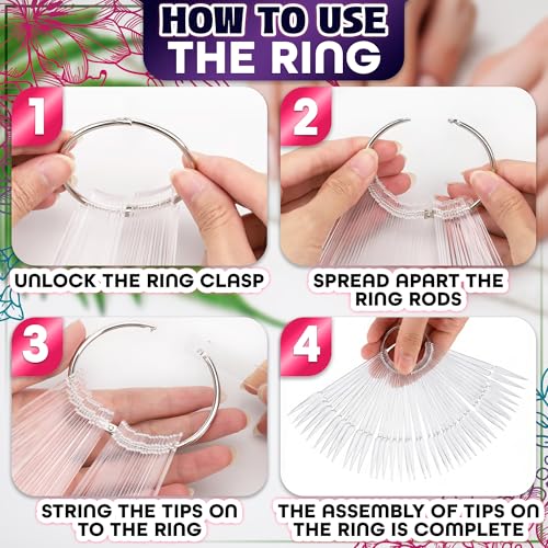 200 Pcs Nail Swatch Sticks Stiletto with 4 Metal Rings & Numbering Stickers - color: 200 Pcs Clear Acrylic Nail Swatch Sticks Stiletto