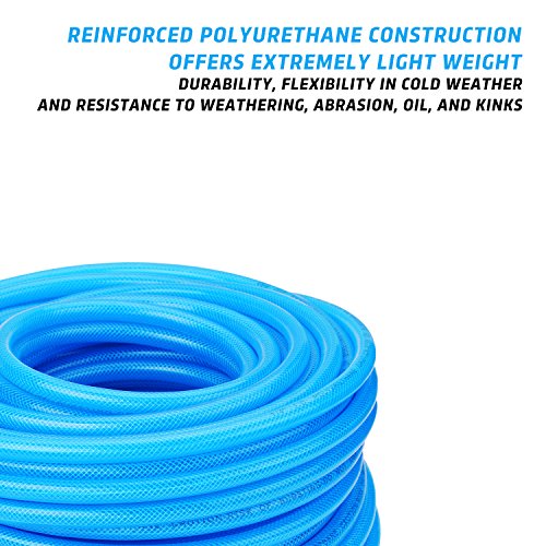 Reinforced Polyurethane (PU) Air Hose, 1/4"x100ft, 300 PSI, Air Compressor Hose With 1/4" MNPT Brass Endings - size: 100FT