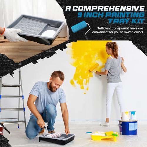 Geelin 50 Pcs 9 Inch Paint Tray Liner Paint Roller Tray with Handle - size: 9 Inch