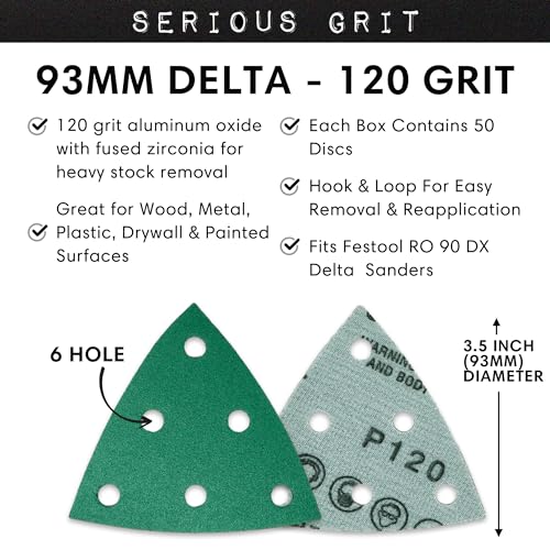 Serious Grit - 93mm 6-Hole P120 Grit Triangle Sanding Sheets - 50 Pack Box - style: 120 Grit