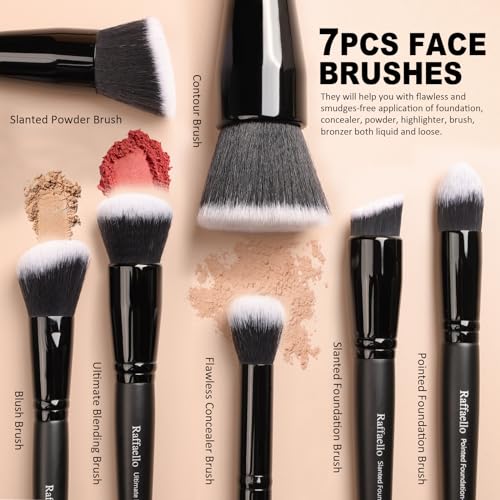 Raffaello Makeup Brushes 15Pcs Makeup Brush Set Premium Synthetic Bristles - color: Black