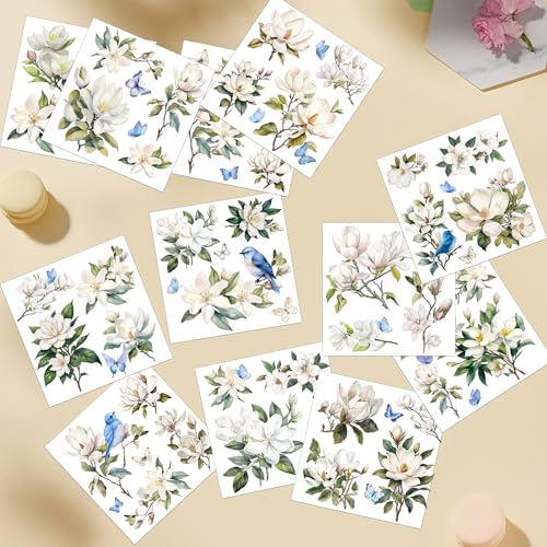 12 Pcs White Magnolia Rub-On Transfers for Furniture & Crafts - color: White Magnolia