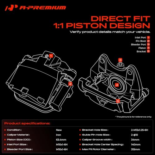 A-Premium Front Right Passenger Disc Brake Caliper with Bracket