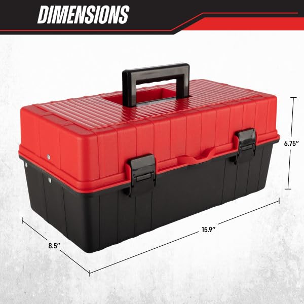 Stalwart 3-Tier Plastic Tool Box Organizer, Red, 15.94-Inch - color: Red/Black