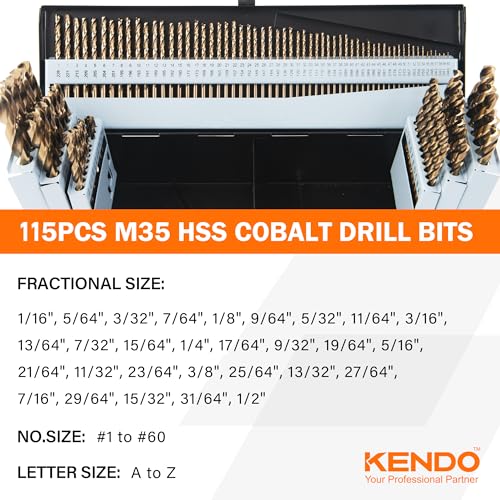 KENDO 115PCS M35 Cobalt Drill Bit Set, 1/16-1/2 Inch for Metal - style: 115 pcs Cobalt