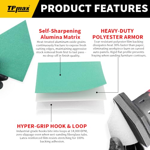 TPmax 100 Pack 90x65mm Detail Sander Sandpaper 150 Grit Compatible with Milwaukee M12 Heavy Duty Hook & Loop Anti Clogging Polyester Film Sheets - size: 150 Grit