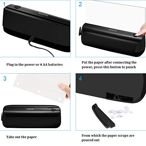 Electric 3 Hole Paper Punch, VEYETTE Paper Puncher with Adapter for Office School Studio, 20 Sheet Capacity, AC or Battery Black