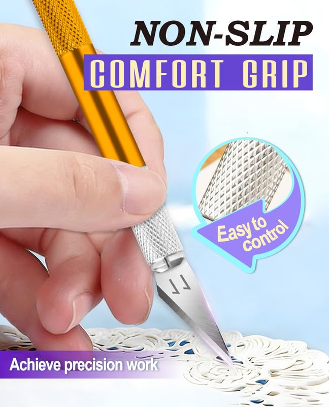 DIYSELF Craft Knife Set with 20#11 Exacto Knife Blades, 6" Metal Ruler - color: Gold-20pcs
