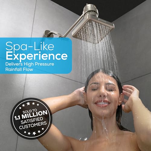 SparkPod Rain Shower Head, 6 Inch Square, Elegant Brushed Nickel Finish - color: Elegant Brushed Nickel, style: 6 Inch Square
